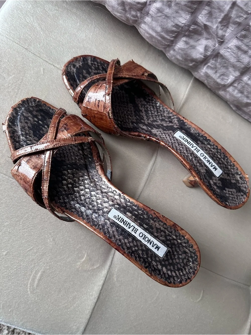 Manolo Blahnik Copper Brown Leather Slide Mules - Picture 3 of 4